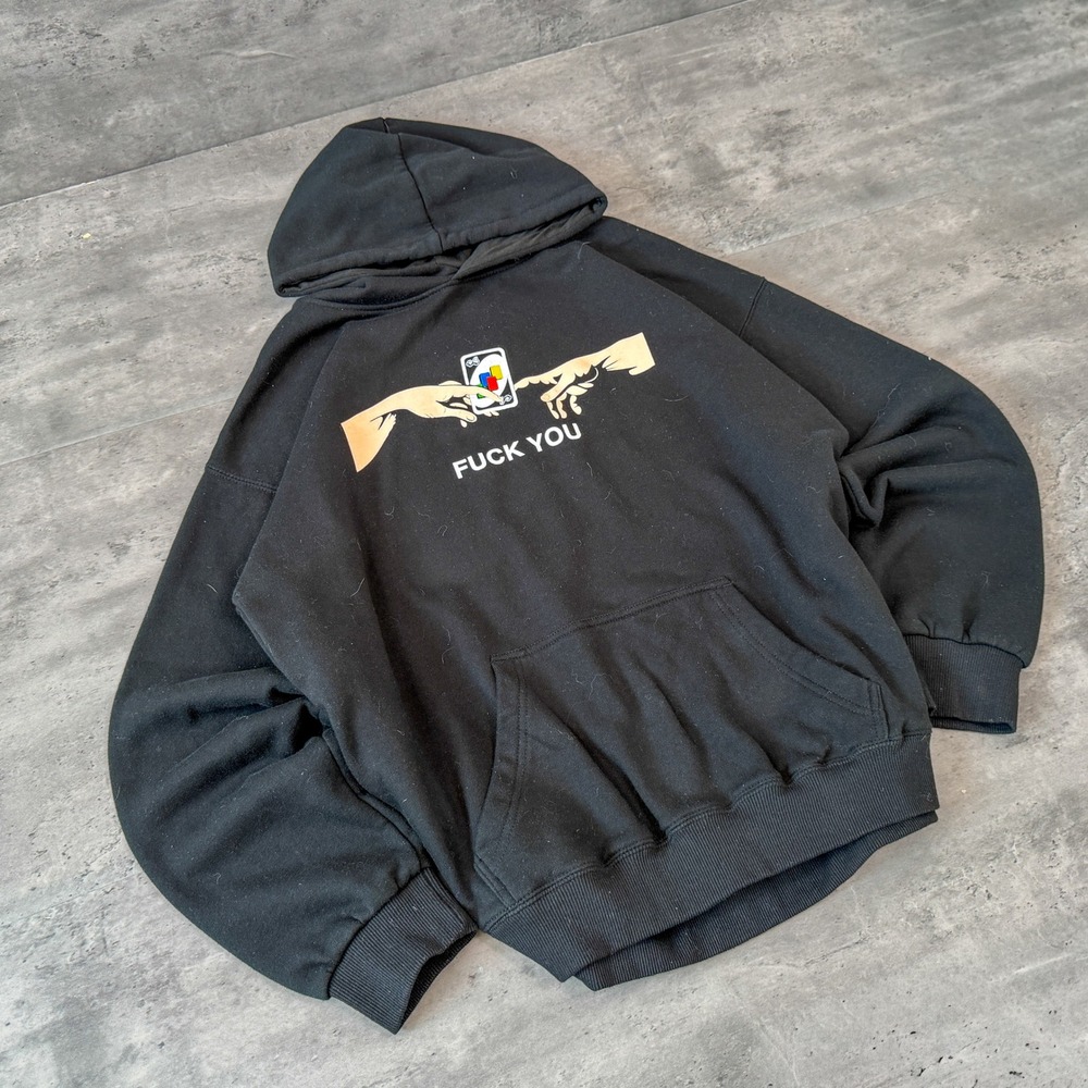 Vintage VTG Y2K 2000's 00's Black F*ck You Uno Graphic Pullover Hoodie